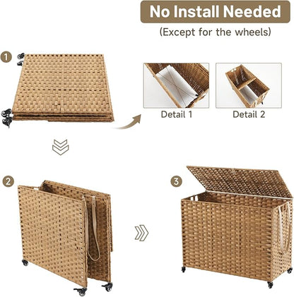 Laundry Hamper with Wheels, 60.72 Gallon Rolling Laundry Basket with Lid - Image 5