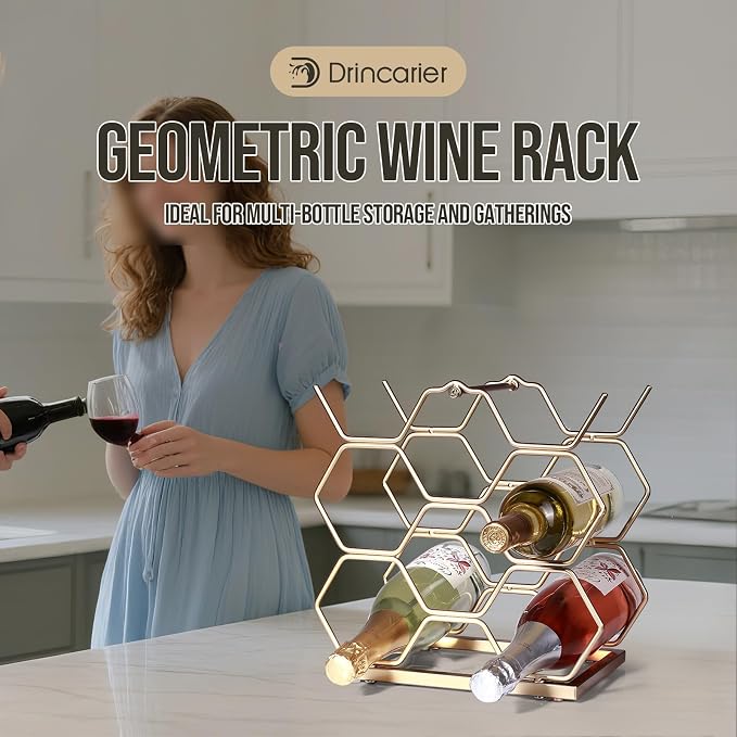Small Wine Racks Countertop, Metal Wine Bottle Holder Modern Gold - Image 8