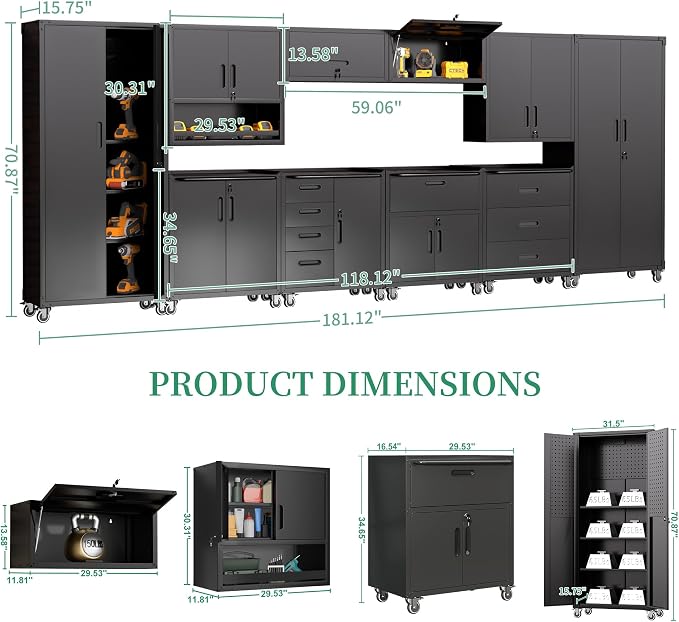 10-Piece Heavy Duty Steel Garage Cabinet System | All-in-One Modular Garage - Image 3