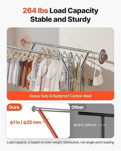 VEVOR Clothes Rack, Rolling Clothing Garment Rack, Extendable Carbon Steel - Image 4