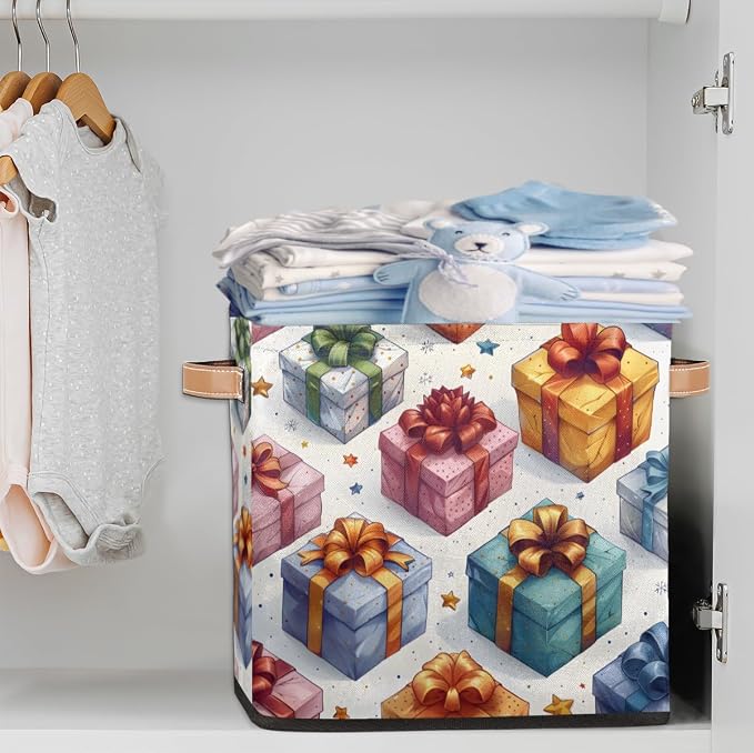 TropicalLife 13x13x13 Inch Large Fabric Storage Cube Holiday Gifts Box Pattern - Image 2