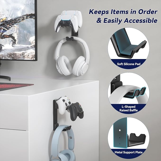 KDD Dual Controller & Headphone Holder Stand Wall Mount - Image 4