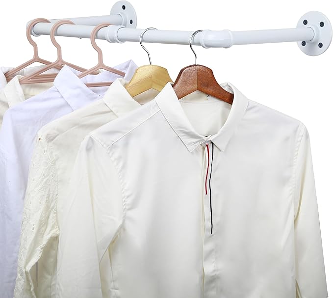 WEBI Clothing Rack Wall Mount White, Heavy Duty Iron Garment Rack Bar, Retail by WEBI