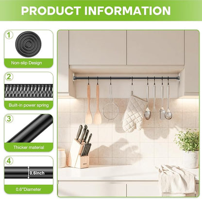 2 Pack Spring Tension Curtain Rod 17-41 Inch Black Tension Rod Extendable - Image 4