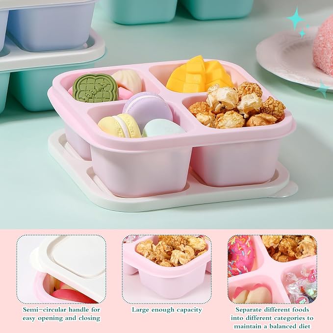 Honeydak 10 Pack Snack Container 4 Compartment Reusable Bento Snack Boxes - Image 3