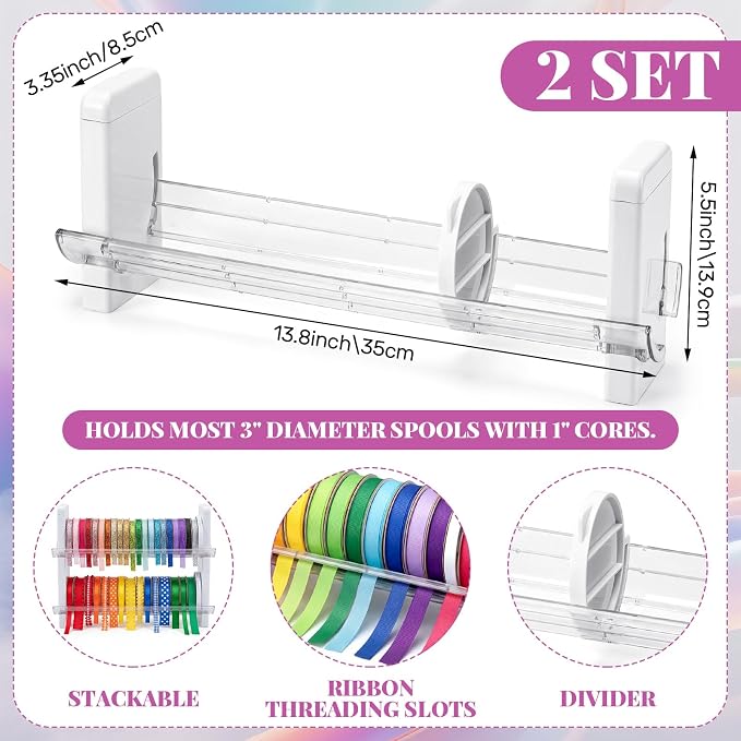 Kathfly 2 Set Plastic Ribbon Spool Holder Ribbon Rack - Image 2