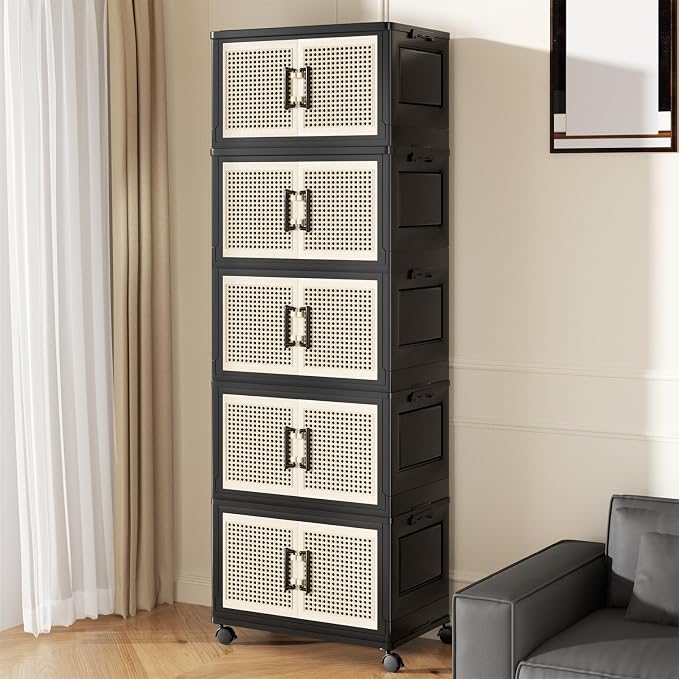 Stackable Storage Bins with Lids, Collapsible Plastic Storage Box Closet by FOCUSONLIFEBECONVENIENCE