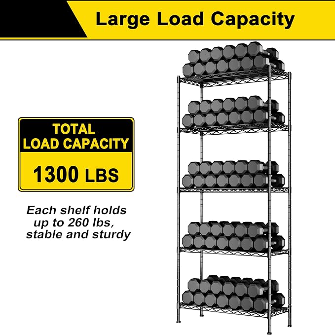 GIOTORENT 5-Wire Garage Shelving Storage Shelves, Metal Shelf Organizer 1400Lbs - Image 4