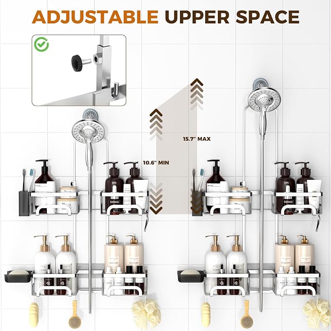 REINHARDT Adjustable Shower Caddy Hanging Split Shower Caddy - Image 2