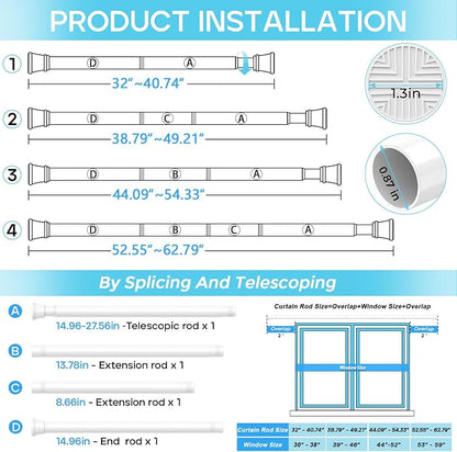 4 Pack Spring Tension Curtain Rod 32-62 inch, Adjustable Expandable Tension - Image 3