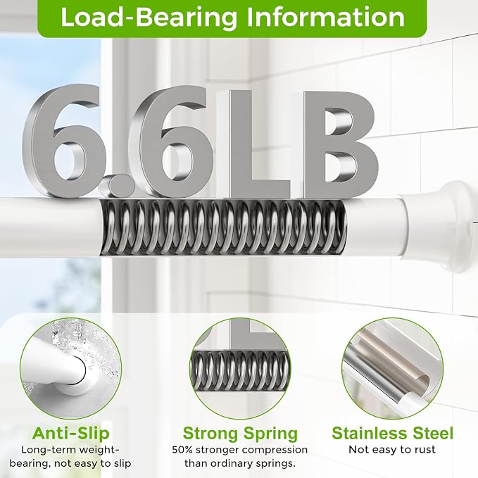White Shower Curtain Rod 32 to 76 Inches Adjustable, 7/8 Inch Diameter Heavy - Image 3