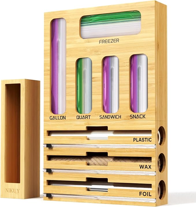9 IN 1 Bamboo Foil and Plastic Wrap Organizer by NIKUY