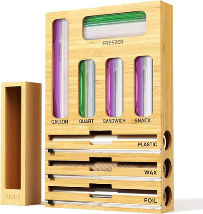 9 IN 1 Bamboo Foil and Plastic Wrap Organizer by NIKUY