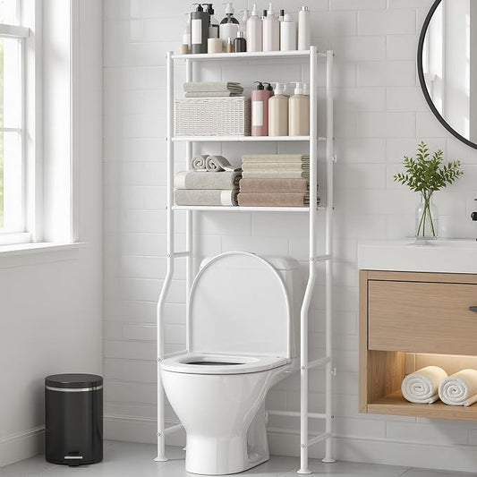 GloTika 3-Tier Over Toilet Storage Rack, Metal Over Toilet Bathroom Organizer by QualityHomewareTimlessComfort