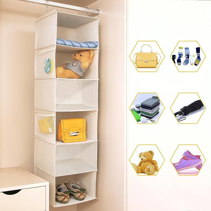 BrilliantJo 6 Shelves Hanging Closet Organizer, 2 Pack Hanging Storage - Image 4
