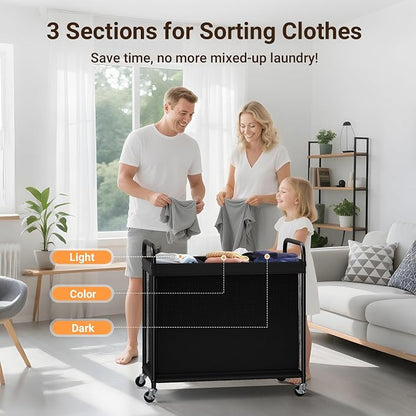 ELYKEN Laundry Hamper 3 Section, 120L Rolling Laundry Sorter - Image 6