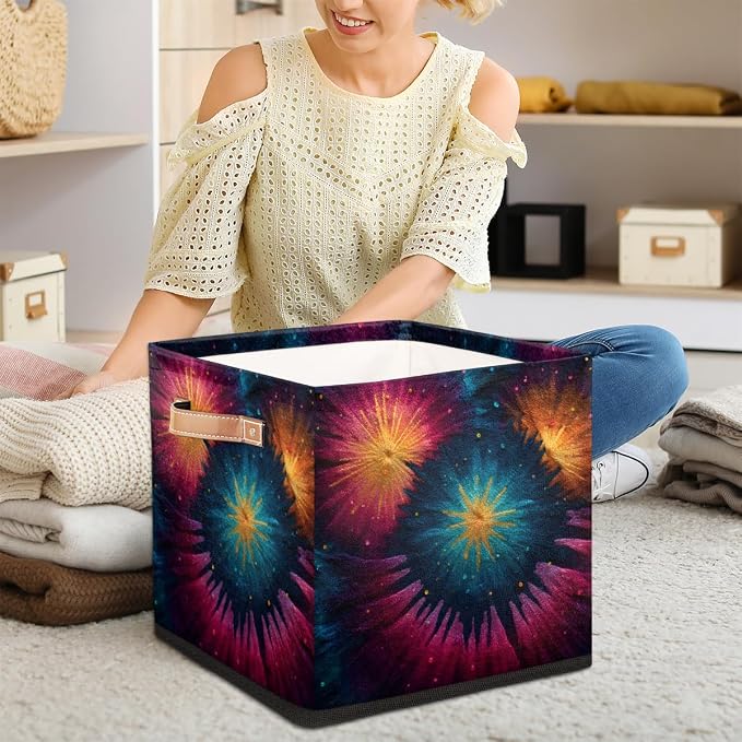 TropicalLife 13x13x13 Inch Large Fabric Storage Cube Tie Dye Foldable Storage - Image 3