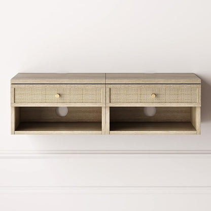 Nathan James Jackson Wall Mounted Rattan Floating Bedroom Nightstand by Unknown