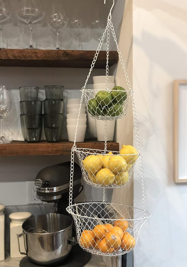 Fox Run White 3-Tier Kitchen Hanging Fruit Baskets, 32 Inches - Image 3