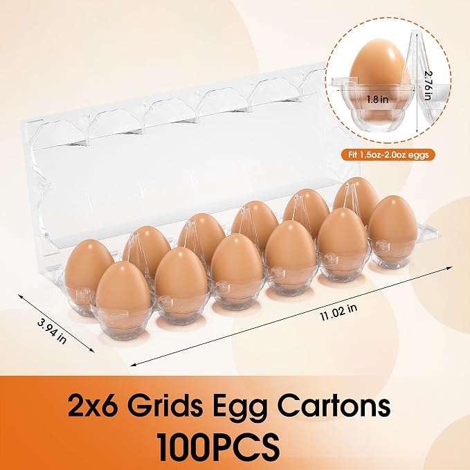 100 Pack Plastic Egg Cartons Cheap Bulk, 2x6 Grids Refrigerator Egg Trays - Image 2