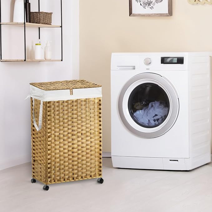 88L Slim Laundry Hamper with Wheels, 23.3 Gallon Rolling Laundry Basket with Lid - Image 2