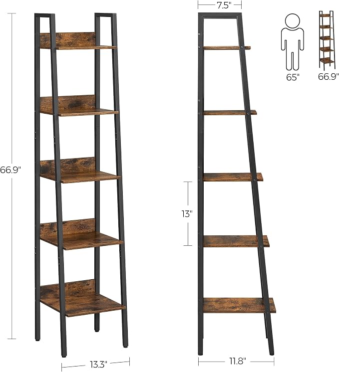 VASAGLE Bookshelf, 5-Tier Narrow Book Shelf, 11.8 x 13.3 x 66.9 Inches - Image 3