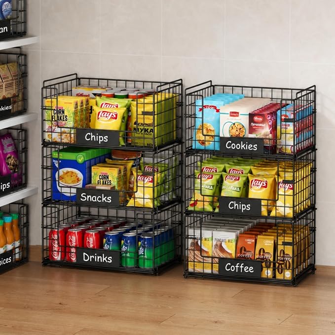 3 Pack XXL Stackable Wire Baskets - Image 7