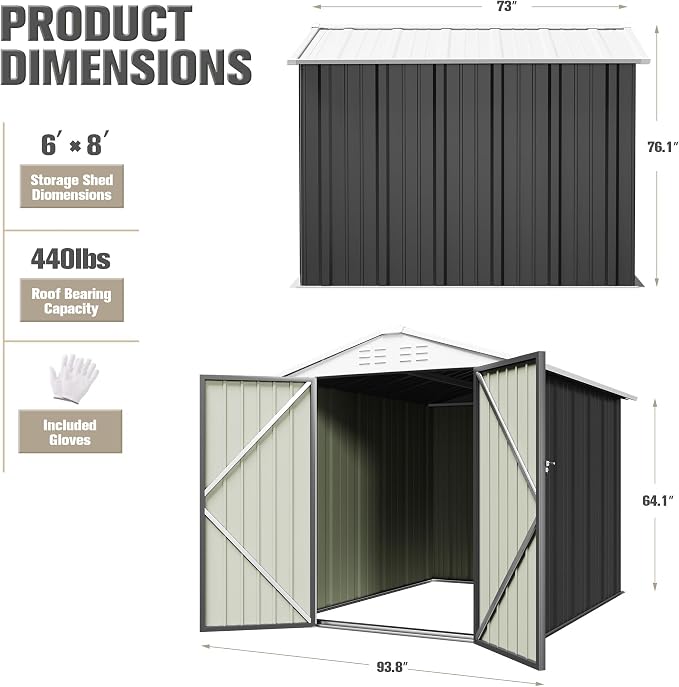 JUMMICO Metal Outdoor Storage Shed 6 x 8 FT Metal Shed - Image 5