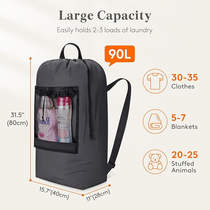 Lifewit Laundry Bag, Extra Large Laundry Backpack - Image 2