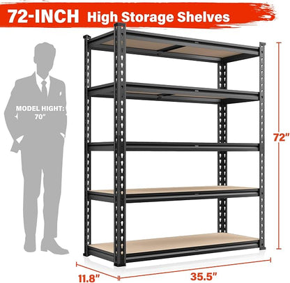 REIBII 72" Garage Shelving, Heavy Duty Storage Shelves 2000LBS, 5 Tier Metal - Image 3