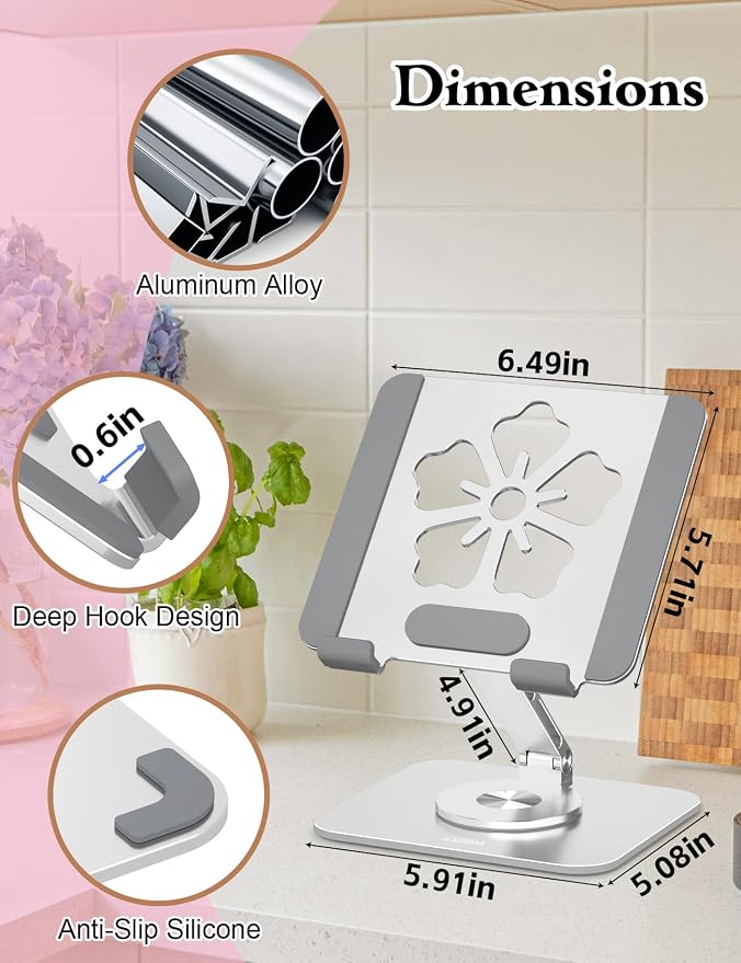 Tablet Stand for iPad, 360° Rotating Aluminum Foldable Holder – Adjustable Desk - Image 4