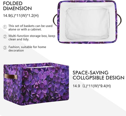 Spring Lilac Purple Floral Large Storage Basket, Foldable Storage Basket - Image 2