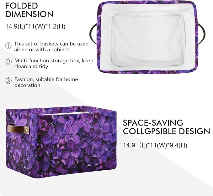 Spring Lilac Purple Floral Large Storage Basket, Foldable Storage Basket - Image 2