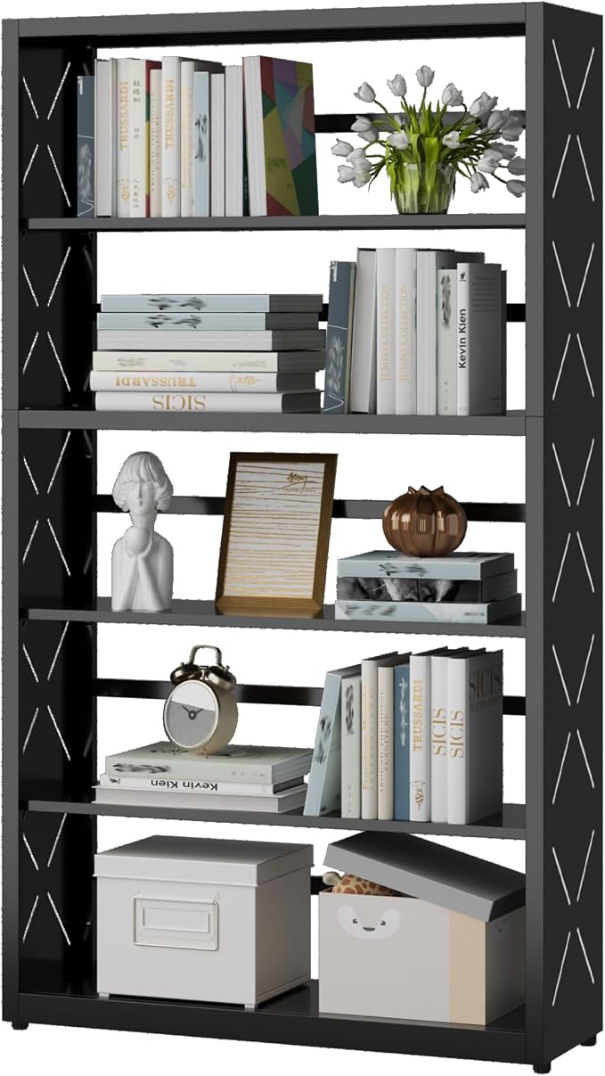 5 Tier Bookcase, Industrial Bookshelf, Home Office Bookcase Shelf Storage by Steeloong