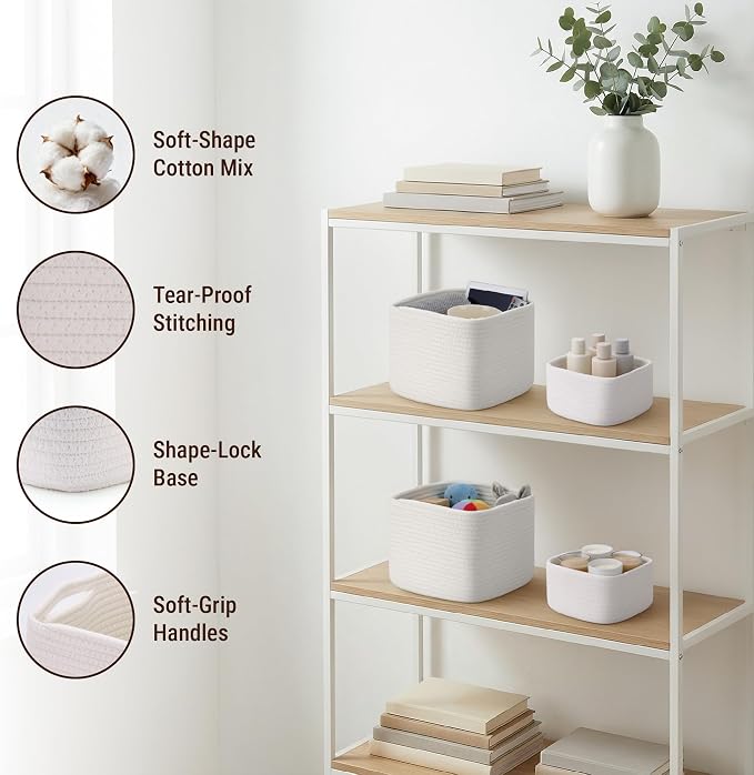5-Pack Storage Cubes Woven Rope Baskets, 2 Sizes Organizer Bins | Ideal - Image 3