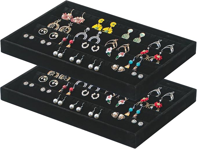 Coward 2PC Black Velvet Stackable Earring Tray Drawer Jewelry Holder Organizer by FocusOnJewelryDisplay15yrs