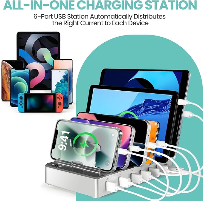300W Fast Charging Station for Multiple Devices, 6 Port USB Charging Hub - Image 3
