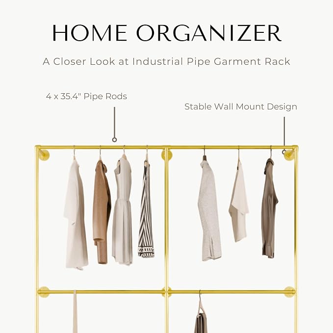 Industrial Pipe Clothing Rack, Heavy Duty Wall Mounted Clothes Rack, Retail - Image 3