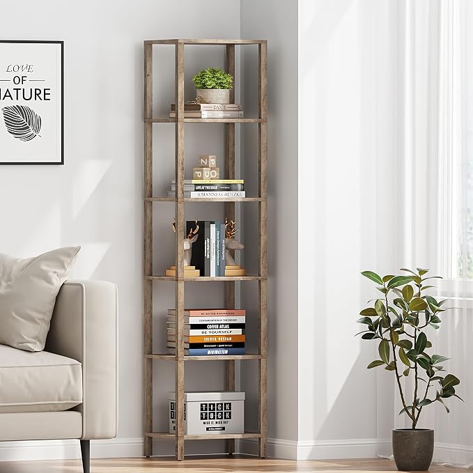 TUTOTAK Bookshelf, 6-Tier Tall Narrow Book Shelf - Image 4