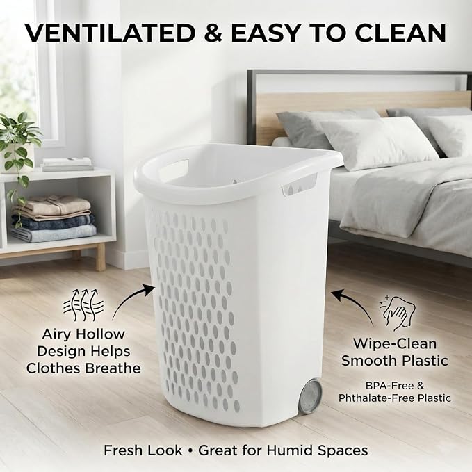 Wheeled Plastic Laundry Hamper, Ultra Wheeled Design Clothes Laundry Basket - Image 4