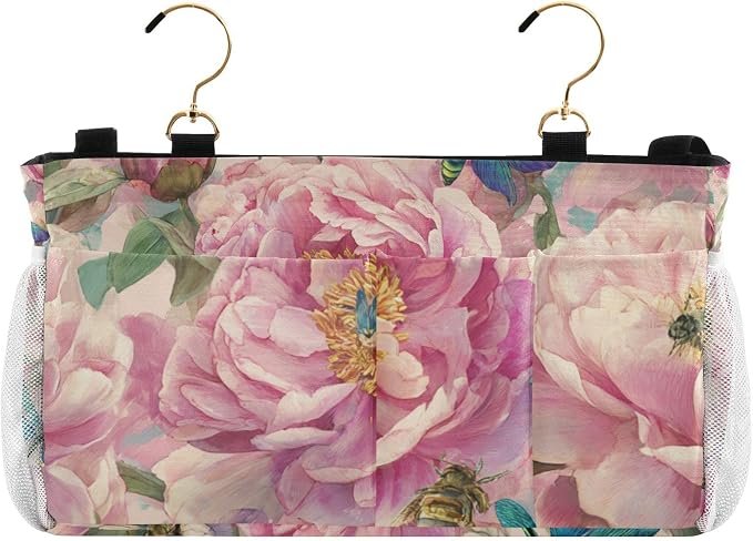 Pink Peony Bee Dragonfly Bedside Caddy by QwThum
