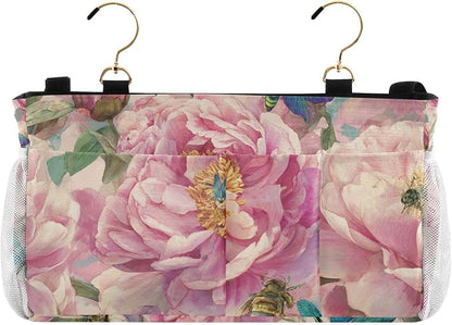 Pink Peony Bee Dragonfly Bedside Caddy by QwThum