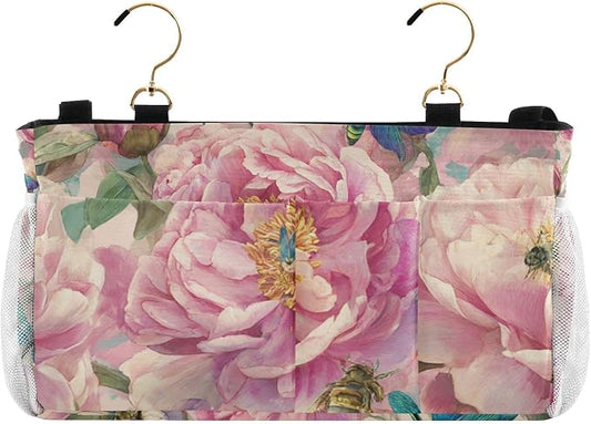 Pink Peony Bee Dragonfly Bedside Caddy by QwThum