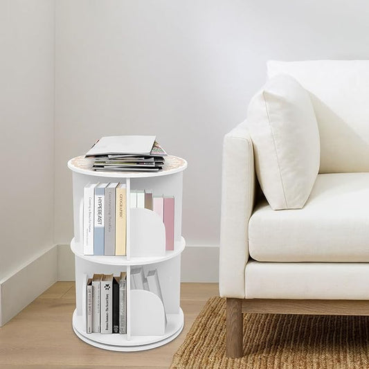 2 Tier Rotating Bookshelf Tower, Revolving 360 Book Shelf Narrow Tall Bookcase by HAPPCUCOE