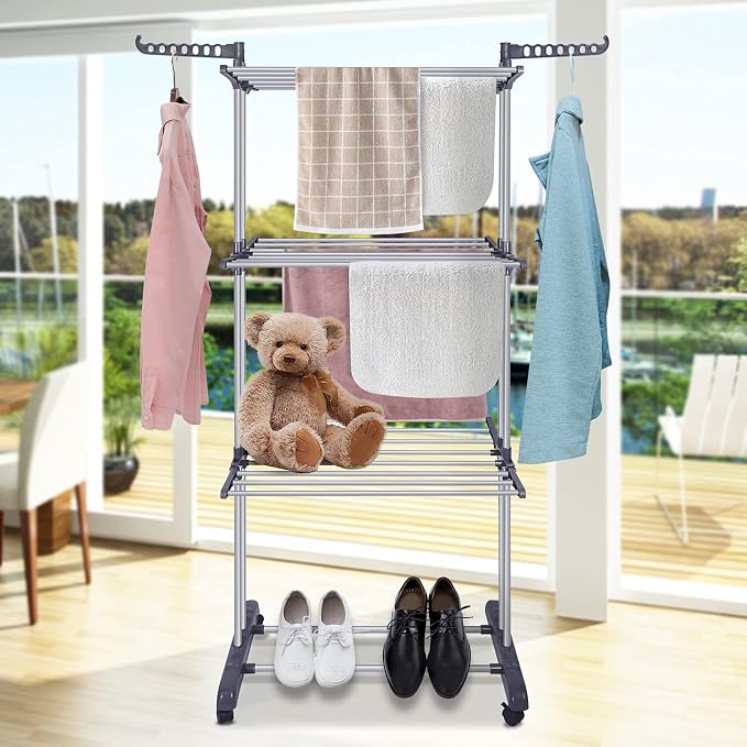 Bigzzia Clothes Drying Rack Folding Drying Rack Clothing 4 Tier Clothes Horses - Image 7