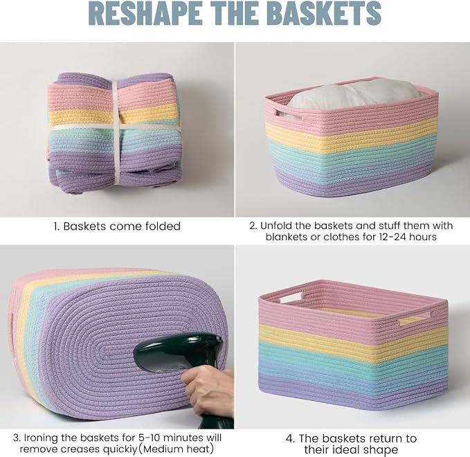 5 Pack Rainbow Woven Storage Baskets - Image 7