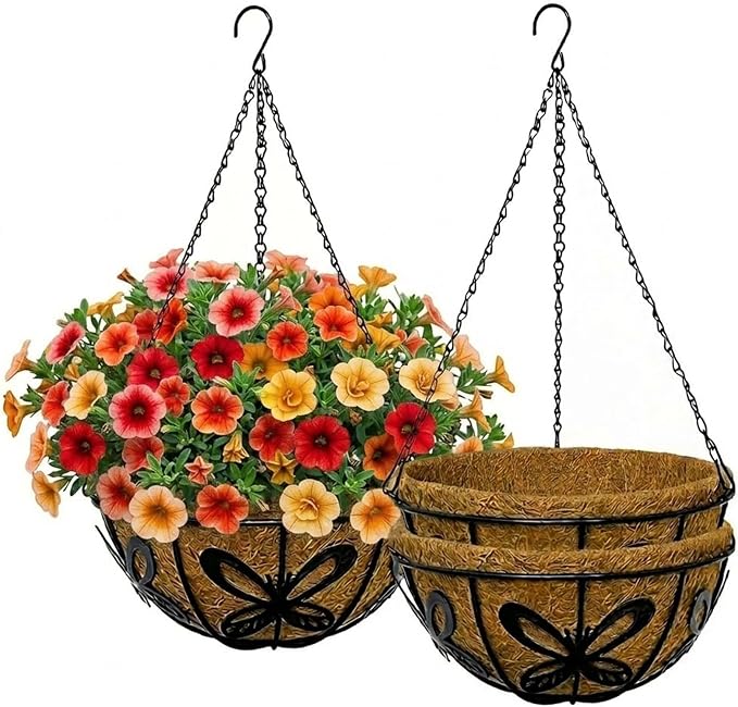 12 Inch Hanging Baskets for Plants Outdoor, 3 Pack Metal Wire Hanging Planters by CRAYZA