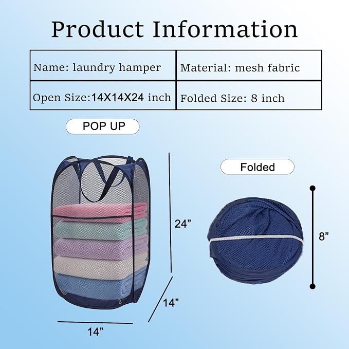 2 Pack Collapsible Pop Up Laundry Hamper, Large Capacity Mesh Laundry Basket - Image 4