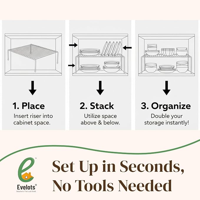 Evelots Wire Rack Cabinet Shelf Organizer -2 Pack Sturdy Metal Cabinet Riser - Image 5