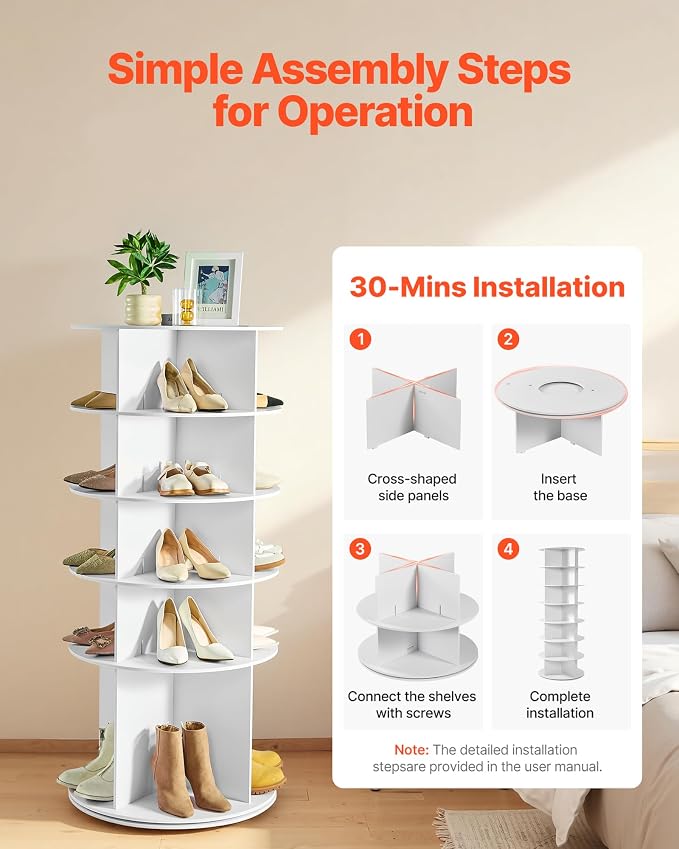 VEVOR 5 Tiers Rotating Shoe Rack Tower, 360° Spinning Shoe Rack, Revolving - Image 7